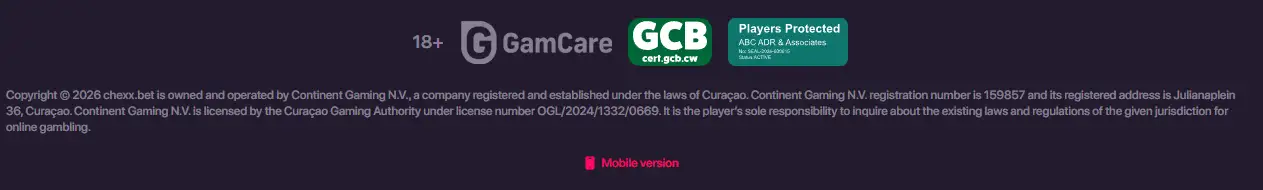 CHEXX operator and Curaçao licence disclosure
